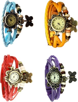 NS18 Vintage Butterfly Rakhi Combo of 4 Sky Blue, Red, Yellow And Purple Analog Watch  - For Women   Watches  (NS18)