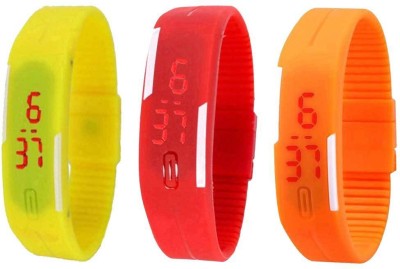 NS18 Silicone Led Magnet Band Combo of 3 Yellow, Red And Orange Digital Watch  - For Boys & Girls   Watches  (NS18)