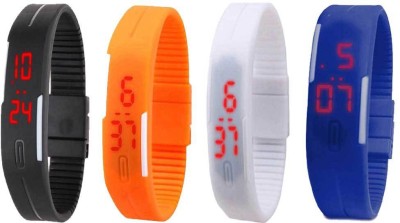 NS18 Silicone Led Magnet Band Combo of 4 Black, Orange, White And Blue Digital Watch  - For Boys & Girls   Watches  (NS18)