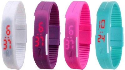 NS18 Silicone Led Magnet Band Watch Combo of 4 White, Purple, Pink And Sky Blue Digital Watch  - For Couple   Watches  (NS18)