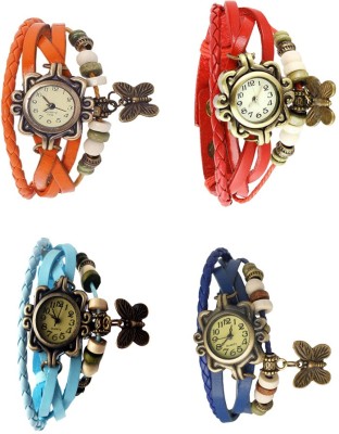 NS18 Vintage Butterfly Rakhi Combo of 4 Orange, Sky Blue, Red And Blue Analog Watch  - For Women   Watches  (NS18)