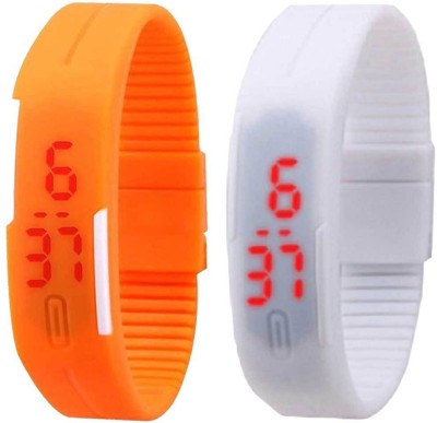 NS18 Silicone Led Magnet Band Set of 2 Orange And White Digital Watch  - For Boys & Girls   Watches  (NS18)