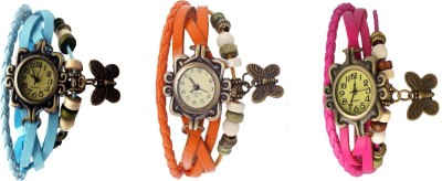 NS18 Vintage Butterfly Rakhi Watch Combo of 3 Sky Blue, Orange And Pink Analog Watch  - For Women   Watches  (NS18)