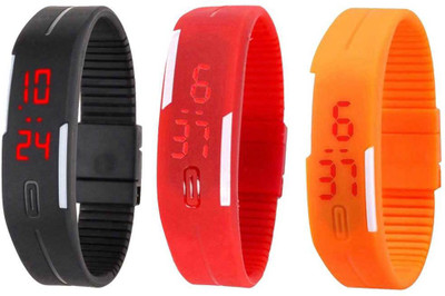 View NS18 Silicone Led Magnet Band Combo of 3 Black, Red And Orange Digital Watch  - For Boys & Girls Wrist Watches Price Online(NS18)
