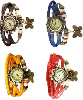 NS18 Vintage Butterfly Rakhi Combo of 4 Brown, Yellow, Blue And Red Analog Watch  - For Women   Watches  (NS18)