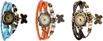 NS18 Vintage Butterfly Rakhi Watch Combo of 3 Sky Blue, Orange And Brown Analog Watch  - For Women   Watches  (NS18)