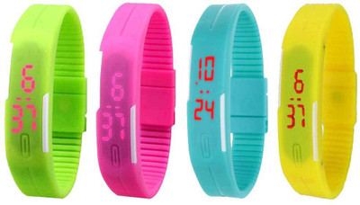 

NS18 Silicone Led Magnet Band Combo of 4 Green, Pink, Sky Blue And Yellow Watch - For Boys & Girls