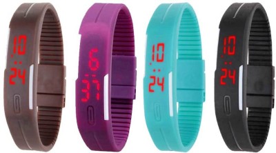NS18 Silicone Led Magnet Band Combo of 4 Brown, Purple, Sky Blue And Black Digital Watch  - For Boys & Girls   Watches  (NS18)