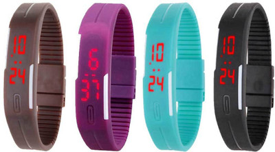 NS18 Silicone Led Magnet Band Combo of 4 Brown, Purple, Sky Blue And Black Digital Watch  - For Boys & Girls   Watches  (NS18)