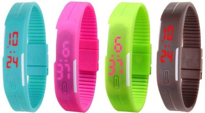NS18 Silicone Led Magnet Band Combo of 4 Sky Blue, Pink, Green And Brown Digital Watch  - For Boys & Girls   Watches  (NS18)