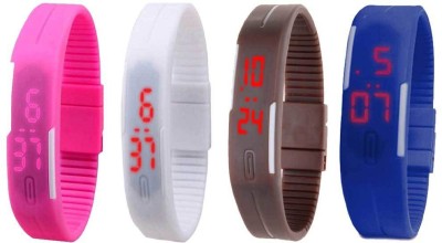 NS18 Silicone Led Magnet Band Combo of 4 Pink, White, Brown And Blue Digital Watch  - For Boys & Girls   Watches  (NS18)