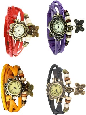 NS18 Vintage Butterfly Rakhi Combo of 4 Red, Yellow, Purple And Black Analog Watch  - For Women   Watches  (NS18)