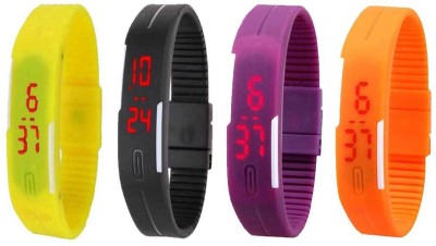 NS18 Silicone Led Magnet Band Combo of 4 Yellow, Black, Purple And Orange Digital Watch  - For Boys & Girls   Watches  (NS18)