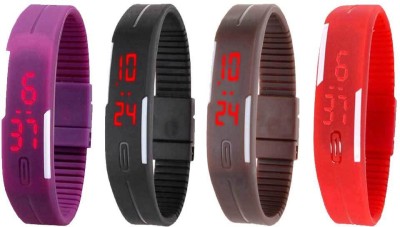 NS18 Silicone Led Magnet Band Watch Combo of 4 Purple, Black, Brown And Red Digital Watch  - For Couple   Watches  (NS18)