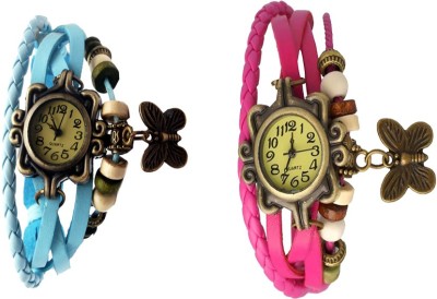 NS18 Vintage Butterfly Rakhi Watch Combo of 2 Sky Blue And Pink Analog Watch  - For Women   Watches  (NS18)