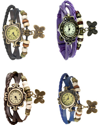

NS18 Vintage Butterfly Rakhi Combo of 4 Black, Brown, Purple And Blue Watch - For Women