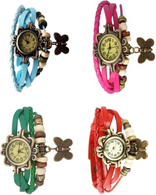 NS18 Vintage Butterfly Rakhi Combo of 4 Sky Blue, Green, Pink And Red Analog Watch  - For Women   Watches  (NS18)