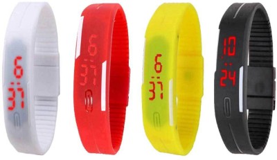 NS18 Silicone Led Magnet Band Combo of 4 White, Red, Yellow And Black Digital Watch  - For Boys & Girls   Watches  (NS18)