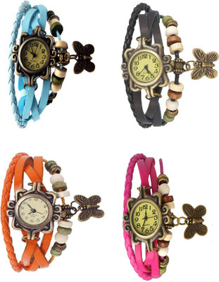 

NS18 Vintage Butterfly Rakhi Combo of 4 Sky Blue, Orange, Black And Pink Watch - For Women