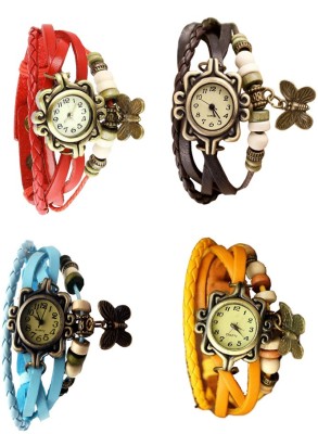 NS18 Vintage Butterfly Rakhi Combo of 4 Red, Sky Blue, Brown And Yellow Analog Watch  - For Women   Watches  (NS18)