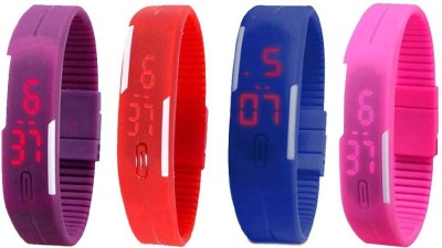 NS18 Silicone Led Magnet Band Combo of 4 Purple, Red, Blue And Pink Digital Watch  - For Boys & Girls   Watches  (NS18)