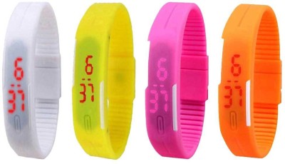 NS18 Silicone Led Magnet Band Combo of 4 White, Yellow, Pink And Orange Digital Watch  - For Boys & Girls   Watches  (NS18)