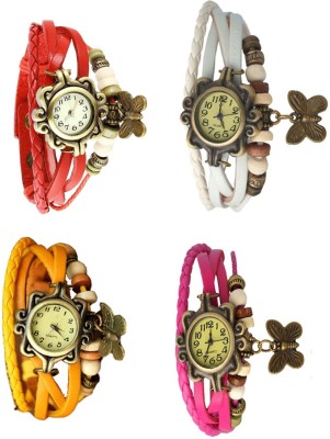 NS18 Vintage Butterfly Rakhi Combo of 4 Red, Yellow, White And Pink Analog Watch  - For Women   Watches  (NS18)