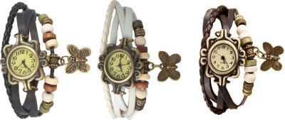 NS18 Vintage Butterfly Rakhi Watch Combo of 3 Black, White And Brown Analog Watch  - For Women   Watches  (NS18)