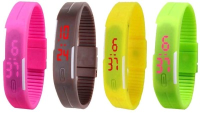 NS18 Silicone Led Magnet Band Combo of 4 Pink, Brown, Yellow And Green Digital Watch  - For Boys & Girls   Watches  (NS18)