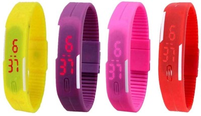 NS18 Silicone Led Magnet Band Watch Combo of 4 Yellow, Purple, Pink And Red Digital Watch  - For Couple   Watches  (NS18)