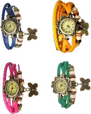 NS18 Vintage Butterfly Rakhi Combo of 4 Blue, Pink, Yellow And Green Analog Watch  - For Women   Watches  (NS18)