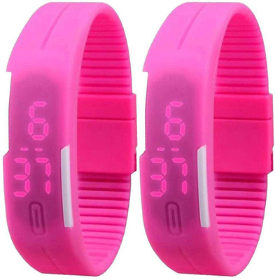 Kissu Led Band Watch Combo of 2 Pink And Pink Watch - For Couple