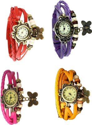 NS18 Vintage Butterfly Rakhi Combo of 4 Red, Pink, Purple And Yellow Analog Watch  - For Women   Watches  (NS18)
