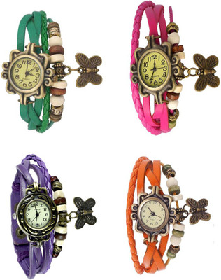 

NS18 Vintage Butterfly Rakhi Combo of 4 Green, Purple, Pink And Orange Watch - For Women