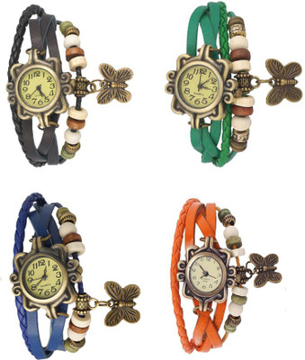 

Kissu Vintage Rakhi Combo of 4 Black, Blue, Green And Orange Watch - For Women