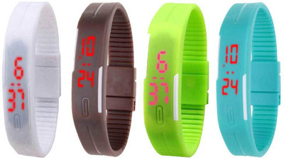 

NS18 Silicone Led Magnet Band Watch Combo of 4 White, Brown, Green And Sky Blue Watch - For Couple