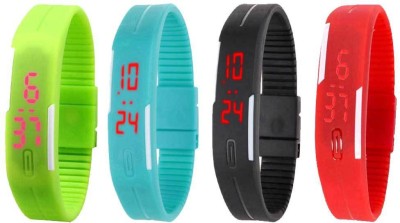 NS18 Silicone Led Magnet Band Watch Combo of 4 Green, Sky Blue, Black And Red Digital Watch  - For Couple   Watches  (NS18)
