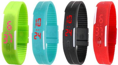 NS18 Silicone Led Magnet Band Watch Combo of 4 Green, Sky Blue, Black And Red Digital Watch  - For Couple   Watches  (NS18)