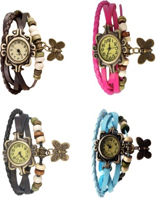NS18 Vintage Butterfly Rakhi Combo of 4 Brown, Black, Pink And Sky Blue Analog Watch  - For Women   Watches  (NS18)