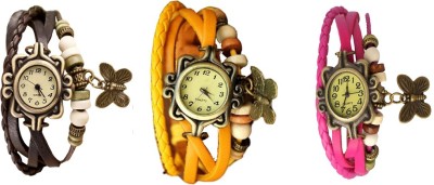 NS18 Vintage Butterfly Rakhi Watch Combo of 3 Brown, Yellow And Pink Analog Watch  - For Women   Watches  (NS18)