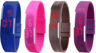 NS18 Silicone Led Magnet Band Watch Combo of 4 Blue, Pink, Brown And Purple Digital Watch  - For Couple   Watches  (NS18)