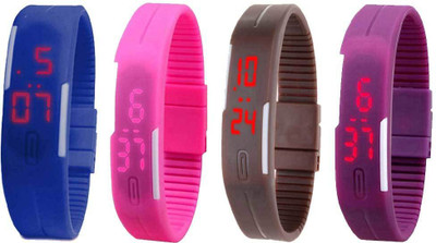 View NS18 Silicone Led Magnet Band Watch Combo of 4 Blue, Pink, Brown And Purple Digital Watch  - For Couple Wrist Watches Price Online(NS18)