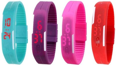 NS18 Silicone Led Magnet Band Watch Combo of 4 Sky Blue, Purple, Pink And Red Digital Watch  - For Couple   Watches  (NS18)