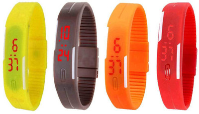 

NS18 Silicone Led Magnet Band Watch Combo of 4 Yellow, Brown, Orange And Red Watch - For Couple