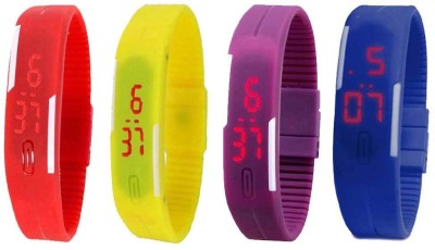 NS18 Silicone Led Magnet Band Combo of 4 Red, Yellow, Purple And Blue Digital Watch  - For Boys & Girls   Watches  (NS18)