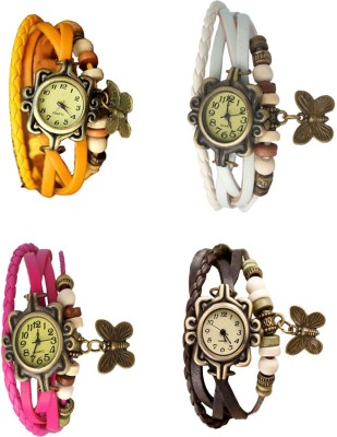 NS18 Vintage Butterfly Rakhi Combo of 4 Yellow, Pink, White And Brown Analog Watch  - For Women   Watches  (NS18)