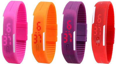 NS18 Silicone Led Magnet Band Watch Combo of 4 Pink, Orange, Purple And Red Digital Watch  - For Couple   Watches  (NS18)