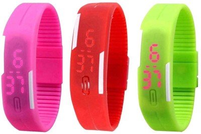 RSN Silicone Led Magnet Band Combo of 3 Pink, Red And Green Digital Watch  - For Men & Women   Watches  (RSN)