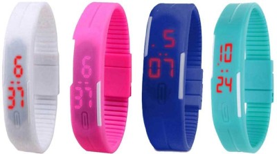 NS18 Silicone Led Magnet Band Watch Combo of 4 White, Pink, Blue And Sky Blue Digital Watch  - For Couple   Watches  (NS18)