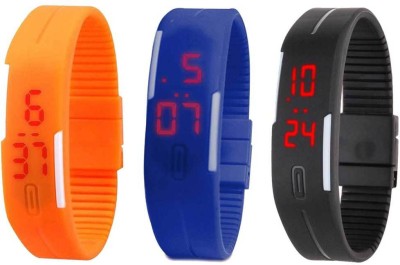 NS18 Silicone Led Magnet Band Combo of 3 Orange, Blue And Black Digital Watch  - For Boys & Girls   Watches  (NS18)